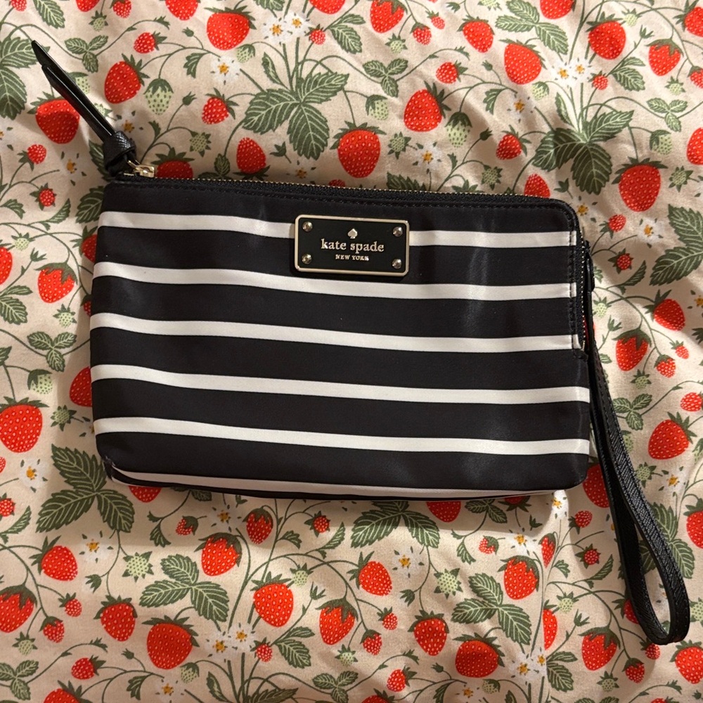 Kate Spade Black and Gray Striped Wristlet